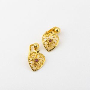 Unusual Clip-On Dangle Filigree Heart Earrings